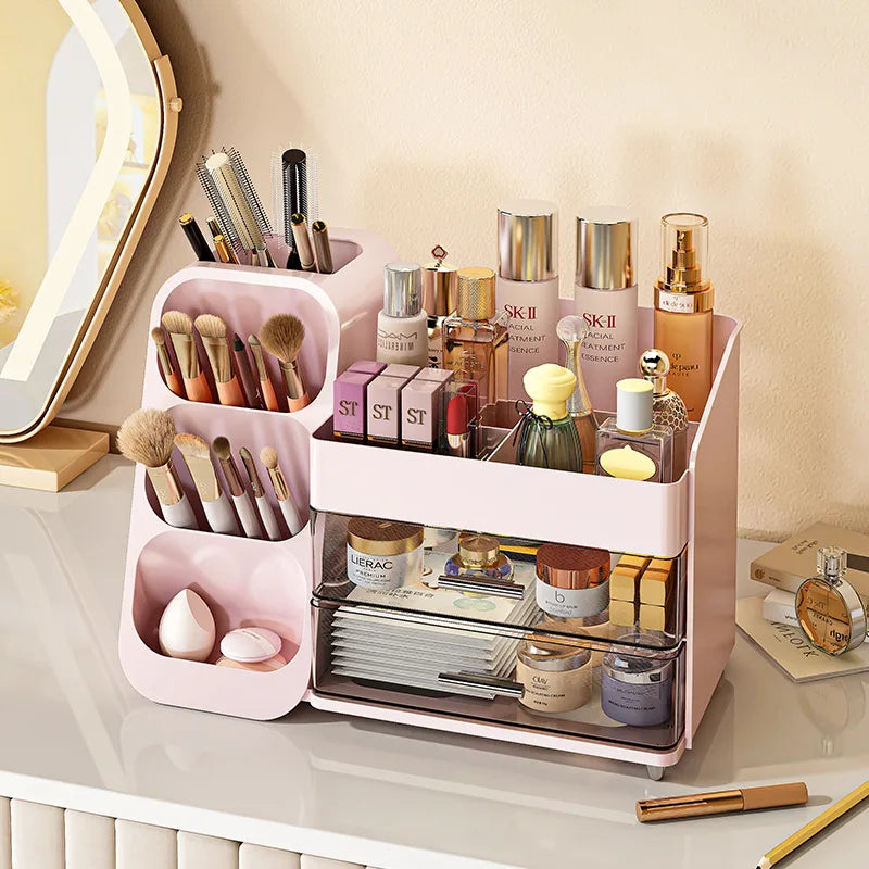Large Capacity Household Storage Box for Cosmetics Makeup Brush Lipstick Eye Shadow Powder Puff Holder Shelf Dresser Table Top Good Vibrations