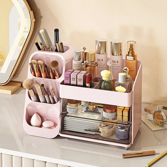 Large Capacity Household Storage Box for Cosmetics Makeup Brush Lipstick Eye Shadow Powder Puff Holder Shelf Dresser Table Top Good Vibrations