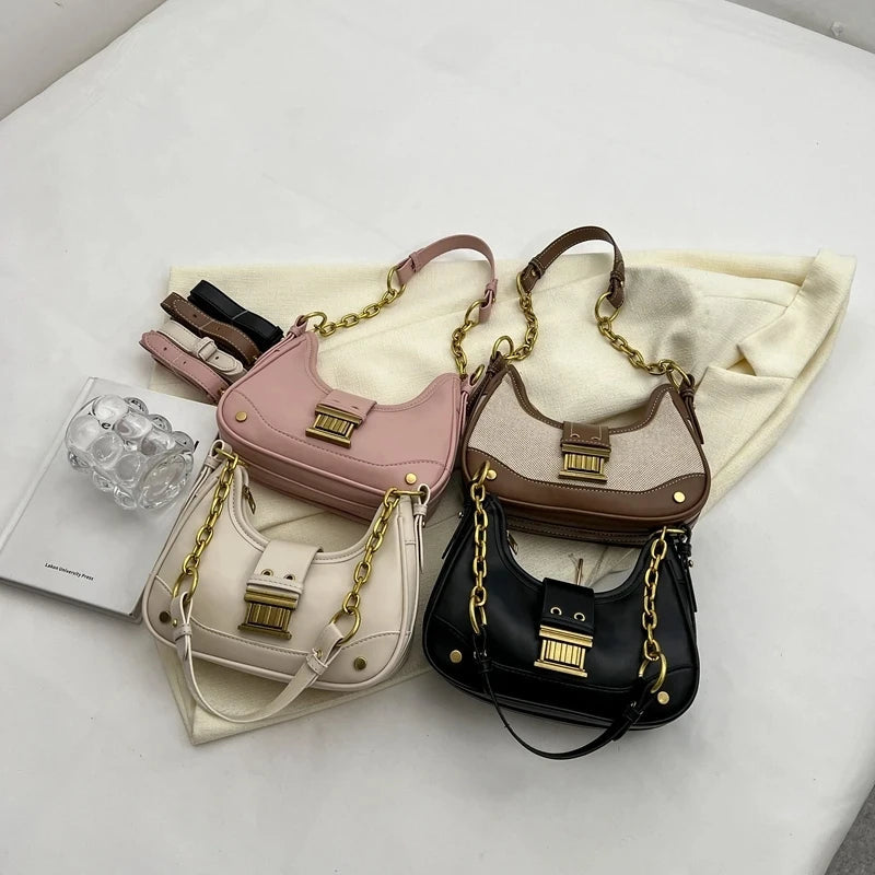 Saddle Small Crossbody Bags for Women 2023 Trend Designer PU Leather Shoulder Bag Ladies Chain Handbags and Purses Good Vibrations