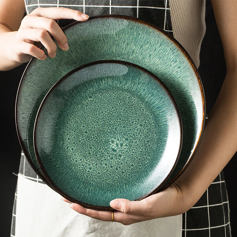Malachite Green Ceramic Plates And Bowls Set Eco Friendly Porcelain Dinner Cutlery Set Kitchen Dish Plate Spoon Accessories Good Vibrations