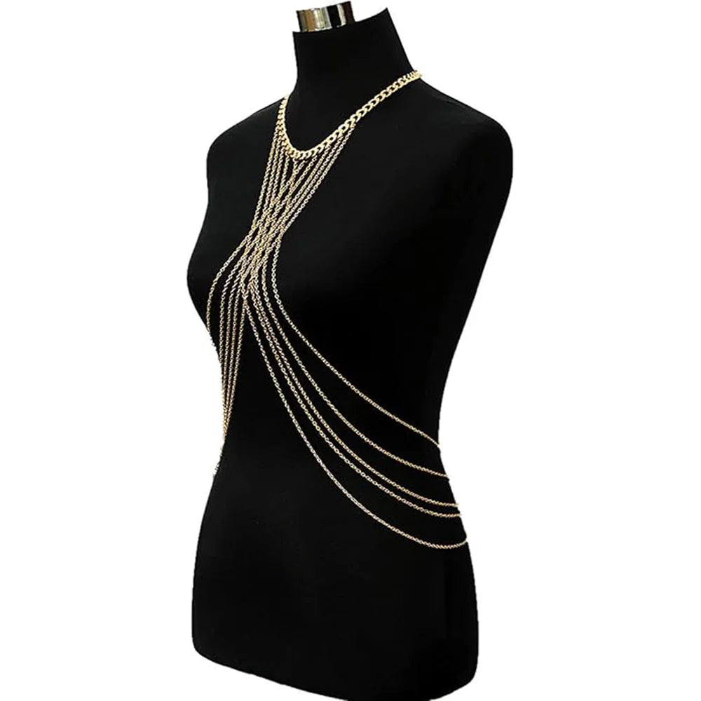 Harness Body Chain Sexy Layered Tassel Belly Waist Chain Necklace Boho Hot Bikini Nightclub Party Beach Body Jewelry Gold Tone Good Vibrations