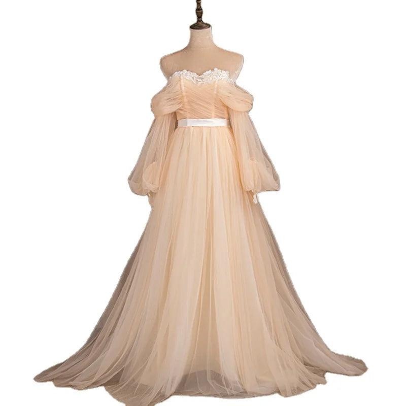 1620# Super Fairy Simple Tulle Wedding Dress Princess Style Vintage Real Photo Factory Price Strapless Off Shoulder wedding gown Good Vibrations