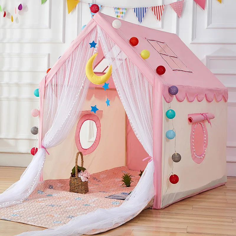 Children's Indoor Play Toys Teepee Luxury Princess Castle Playhouse Bed Wooden House Shaped Tent for Kid Good Vibrations