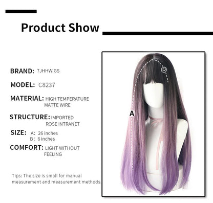7JHHWIGS Long Wavy Synthetic Black Wigs For Women With Fringe Fashion Heat Resistant Mid-Length Daily Straight Light Brown Hair Good Vibrations