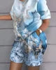 Summer Fashion Casual Printed Short Sleeve Shirt High Waist Shorts 2 Piece Women Outfits Set Suits Good Vibrations