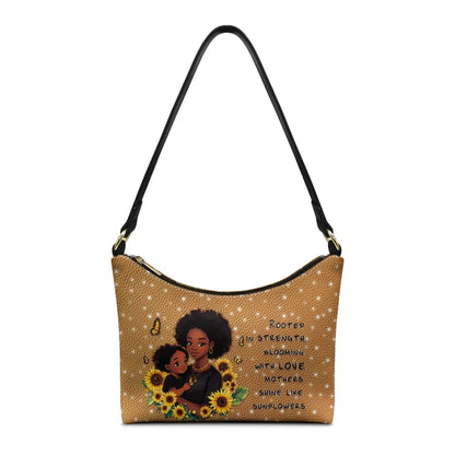 Nice Purple Flowers Birds Print Women's Single Shoulder Bag Fashionable Underarm Design Zip Portable All-Match Mother's Day Gift Good Vibrations