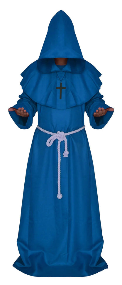 Medieval Monk Halloween Costumes Comic Con Party Cosplay Costume Hooded Robes Cloak Cape Friar Renaissance Priest for Men Good Vibrations