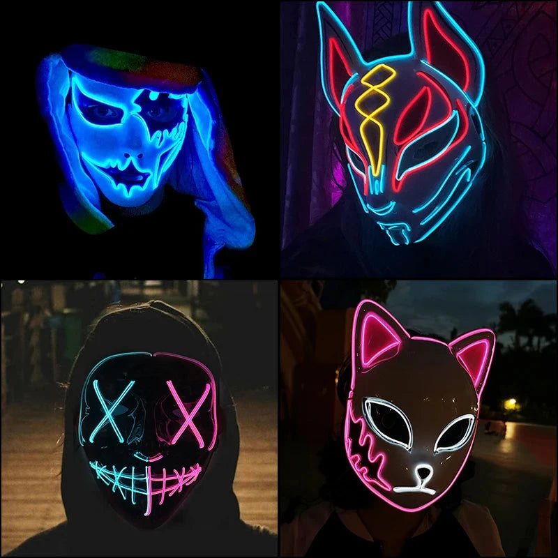 Halloween Carnival Party Costume Decoration Luminous LED Mask Halloween Mask LED Maske Light Up Party Masks for Glow Party Good Vibrations