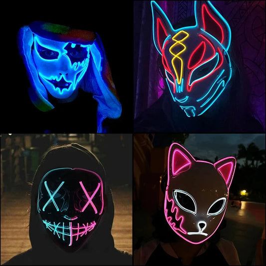 Halloween Carnival Party Costume Decoration Luminous LED Mask Halloween Mask LED Maske Light Up Party Masks for Glow Party Good Vibrations