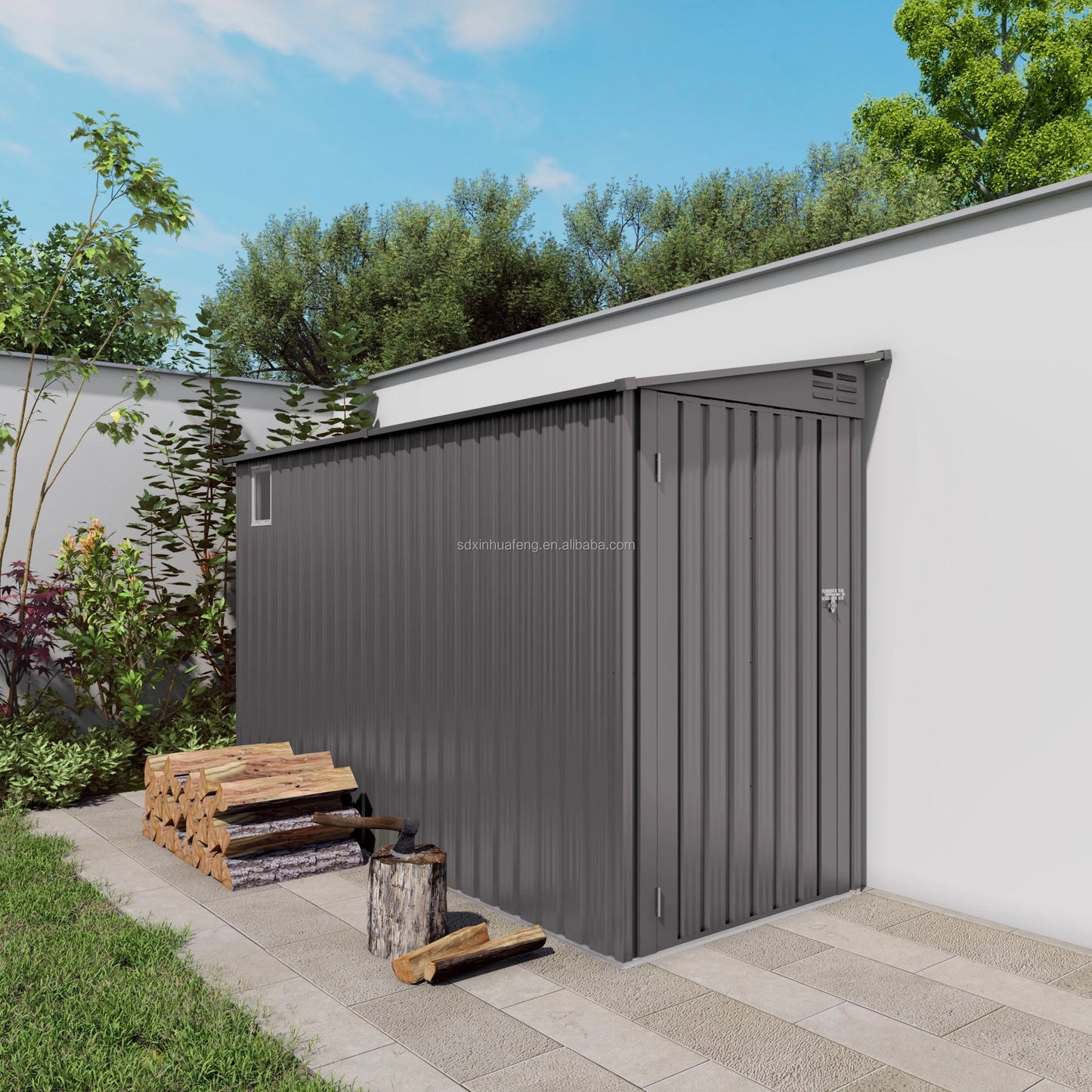 4*9ft Free Shipping in Stock Metal Outdoor Tool House Storage Shed Supplier in USA  Weather Resistant Tool House with Side Door Good Vibrations