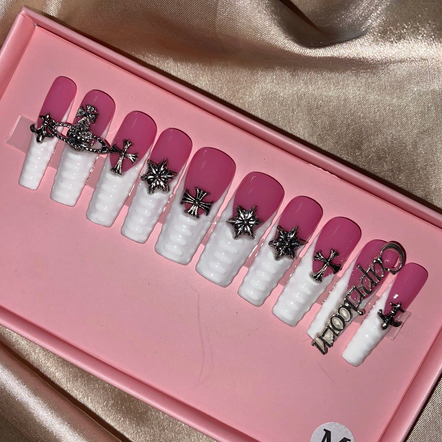 High Quality Multiply Designs 3D Handmade Customize Salon Press on Nails Acrylic Materials Set Good Vibrations