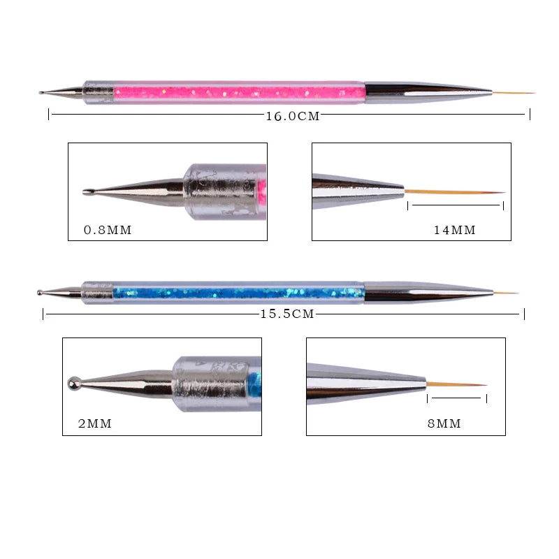 5pcs 2 Way Nail Art Brush Liner Gel Nail Art Painting Pens Polish Dotting Manicure Brushes Set Beauty Tool Good Vibrations