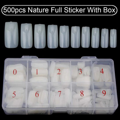 Nail Capsules 500pcs/Box Artificial Nail Tips Full Cover Nails Tips Acrylic Transparent Nail Capsules French Manicure False Nail Good Vibrations