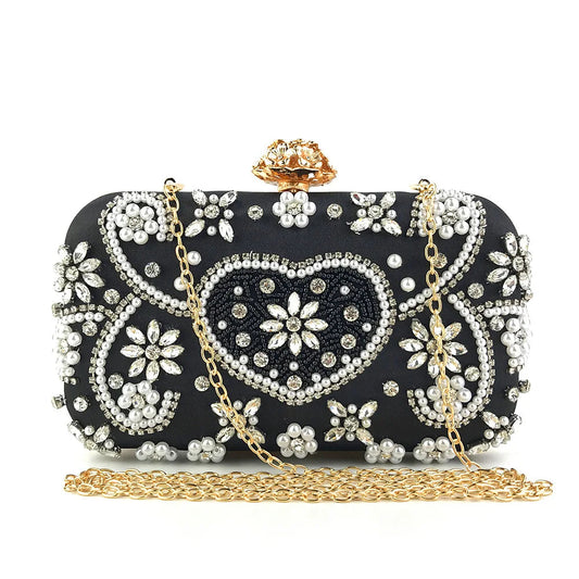 Amiqi Luxury Lady Crystal Rhinestones Hand Shoulder Bag Clutch Evening Bag Handmade Evening Dinner Bags for Women Good Vibrations