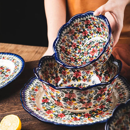 LingAo     Ceramic noodle bowl, double-ear bowl, plate tableware set Good Vibrations