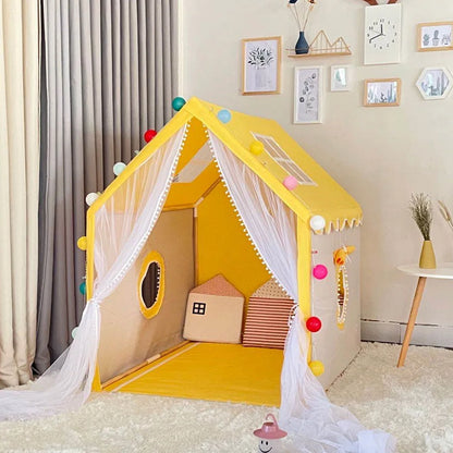 Children's Indoor Play Toys Teepee Luxury Princess Castle Playhouse Bed Wooden House Shaped Tent for Kid Good Vibrations
