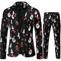 Red Printed Two-piece Men's Christmas Suit (Jacket + Pants) Stylish Male Blazer Coat with Trousers Black Green Blue S-4XL - Good Vibrations
