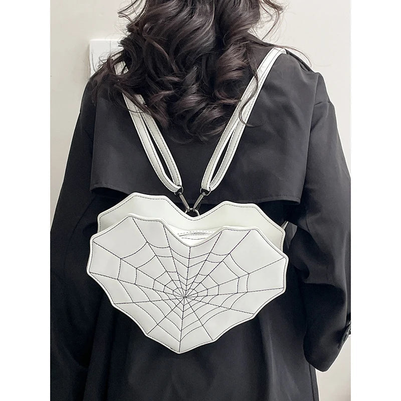 Unique Style Heart Shape PU Leather Backpack for Girls Personality Spider Web Shoulder Bag Purse Backpack Good Vibrations
