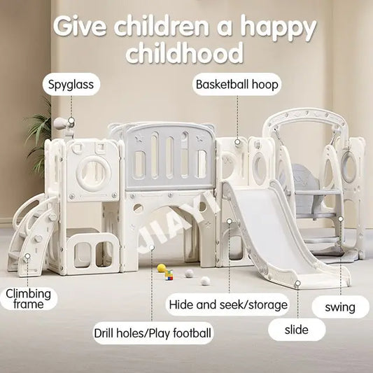 Plastic Swing Set with Slide and Playhouse for Outdoor Kids' Play for Gardens Sports Parks Schools Good Vibrations