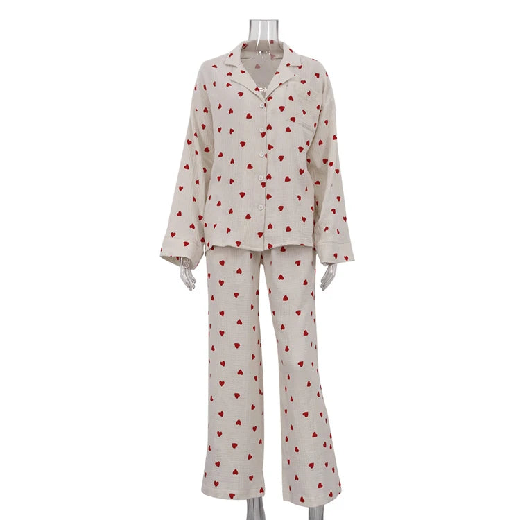 Printed Blouse and Wide Leg Pants Home Loungewear Sets Two Piece Clothing Pyjamas Women's Sleepwear Cotton Pajamas for Women Set Good Vibrations