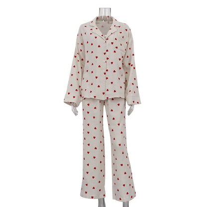 Printed Blouse and Wide Leg Pants Home Loungewear Sets Two Piece Clothing Pyjamas Women's Sleepwear Cotton Pajamas for Women Set Good Vibrations