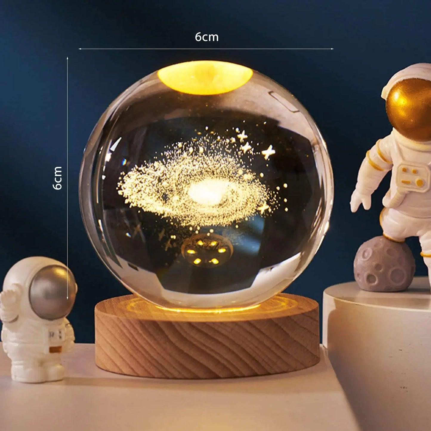 Gift Custom 3d Art 6cm Crystal Ball Night Lamp Luminous USB Wood Base Glowing Decoration Solar System Led Night Lights Good Vibrations