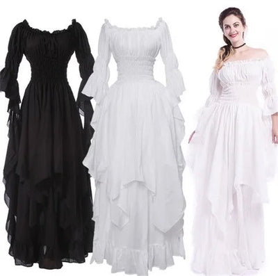 Vintage Victorian & Medieval Black Gothic Dress for Women Renaissance Cosplay Halloween Costume Prom Princess Gown Plus Size 5XL