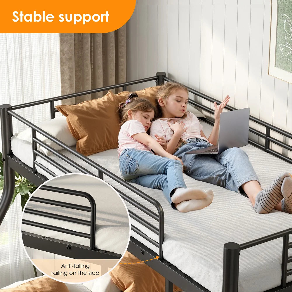 Duty Metal Bunk Bed Twin Over Full -Black Space-Saving Bed Frame for Adults & Teens, Sturdy Steel Construction with Safety Rails Good Vibrations
