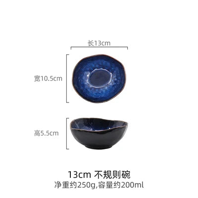 Household Ceramic Dinner Plate European Style Blue Glaze Salad Bowl Irregular Tableware Western Dinner Plate/kitchen Supplies Good Vibrations