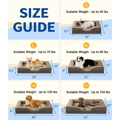 Small Dog Bed Orthopedic Sofa Egg-Crate Foam Waterproof Lining Bottom Grey Removable Washable Cover Pet Cushions Supportive for Good Vibrations