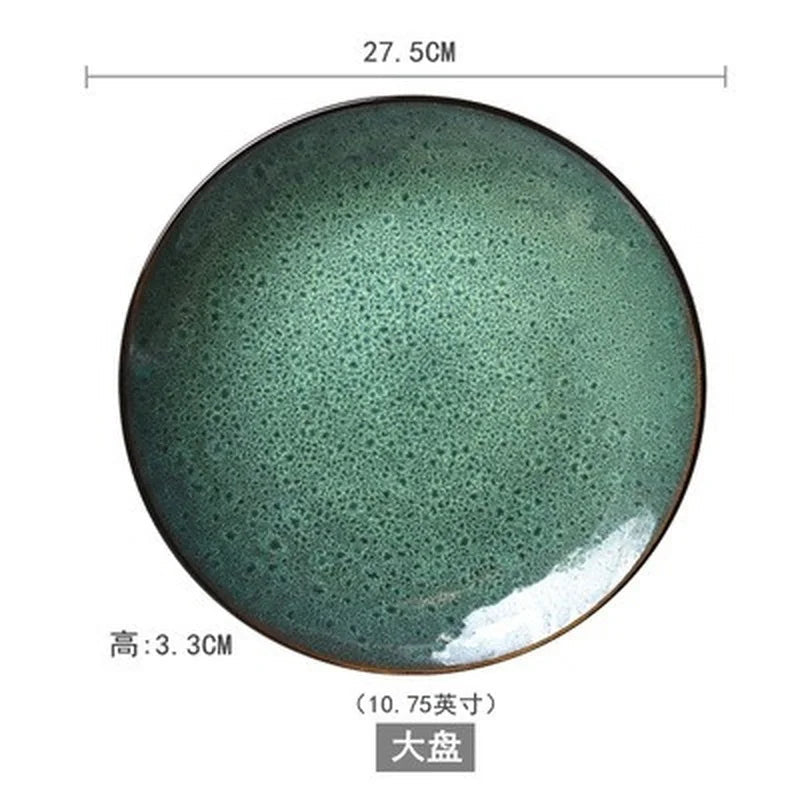 Malachite Green Ceramic Plates And Bowls Set Eco Friendly Porcelain Dinner Cutlery Set Kitchen Dish Plate Spoon Accessories Good Vibrations