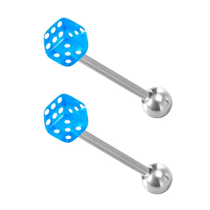 2pcs Good Luck Dice Tongue Ring Surgical Steel Tongue Piercing Barbell Colorful Labret Stud Bar for Women Men Body Jewelry 14G Good Vibrations