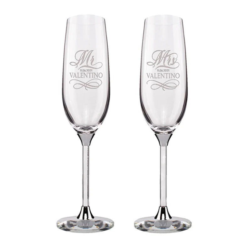 Personalized Champagne Flute Wedding Party Mr and Mrs Champagne Glasses Anniversary Gift for Couple New Years Celebration Good Vibrations