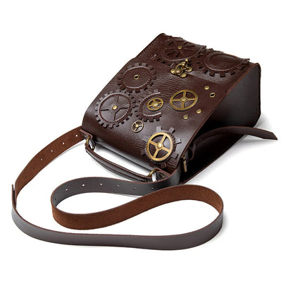 Vintage Single Shoulder Hip Hop Rock Shoulder Bag Luxury Design Brown PU Leather Men Women Steampunk Gothic Square Handbag Good Vibrations