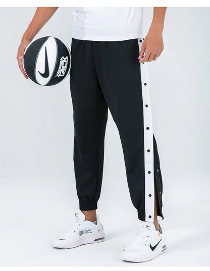 Harajuku Fashion Sports Men Pants Daily Outdoor Basketball Sweatpants Hollow Out Side Stripe Button Fly Design Creative Trousers Good Vibrations