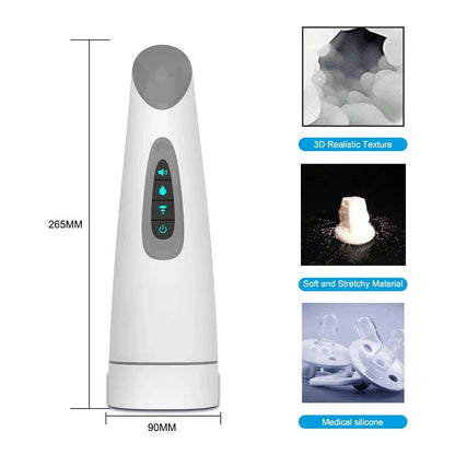 Automatic male masturbator vibrator with heating, suction, and medical silicone material, featuring 3D realistic texture.