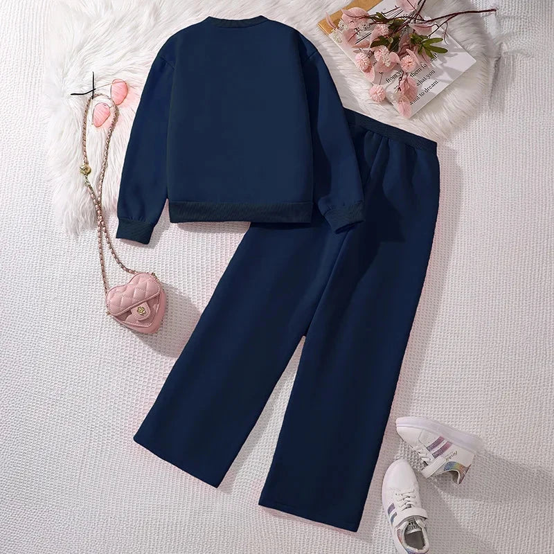 Hot Girls Suit Autumn and Winter New Children's Love Long-Sleeved Sweater Casual Trousers Thin Velvet Two-Piece Set Good Vibrations