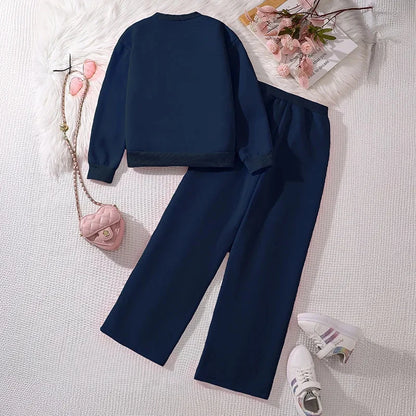 Hot Girls Suit Autumn and Winter New Children's Love Long-Sleeved Sweater Casual Trousers Thin Velvet Two-Piece Set Good Vibrations