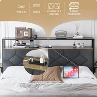 Queen Bed Frame with Storage Headboard, Built-in Charging Station, RGB LED Lights, Side Shelf, No Box Spring Needed Good Vibrations