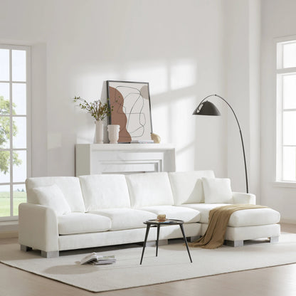Modern Luxury 5-Seater L-Shaped Sectional Sofa Bed Oversized Chenille Indoor Furniture 2 Free Pillows for Living Room Apartment Good Vibrations