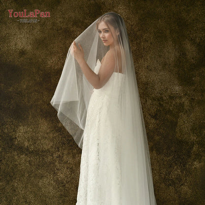 YouLaPan V25-L Extra Large Solid Color Bridal Veil 118 Inch Round Double Layer Classic Veil for Cathedral Wedding Lawn Wedding Good Vibrations
