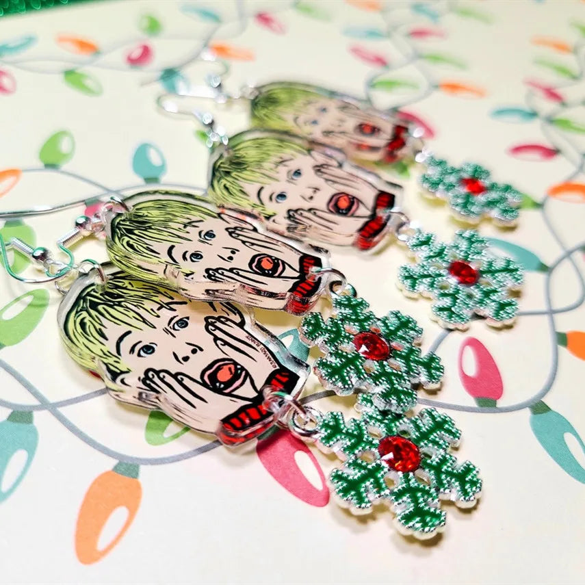 Creative Home Alone Woman Acrylic Earrings Snowflake Pendant Earrings Gift for her Good Vibrations