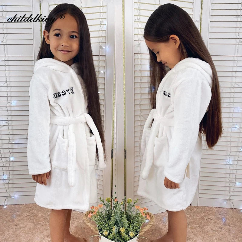 Boy and Girls Flannel Pajamas Robe Autumn and Winter Children Sleepwear Soft Hooded Kids Homewear 2-8 Years Good Vibrations