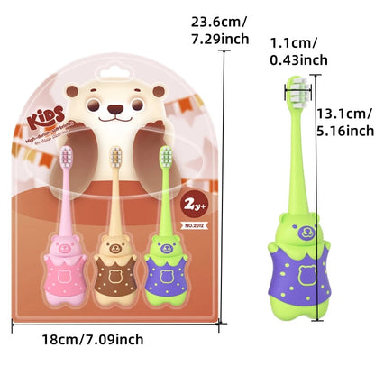 Wholesale Cartoon Bear Shape Kids Soft Toothbrush Colorful Small Head Portable Children Tooth Brush for Baby Use Good Vibrations