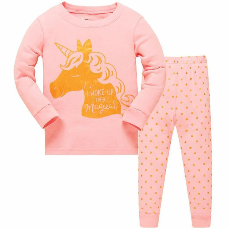 Jumping Meters 3-8T Flamingo Print  Autumn Winter Girls Sleepwear Fashion Children's Home Clothes Kids Pyjamas Costume Good Vibrations