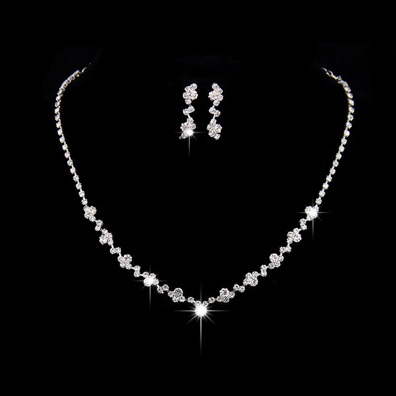 Fashion Crystal Bride Jewelry Set Rhinestone Silver-plated Wedding Dress Banquet Necklace Earring Set Ladies Gift Good Vibrations Adult Super Store