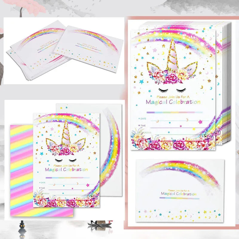 Birthday Party Decoration Invitation Card Magic Unicorn Petal Star Envelope Card Girl Unicorn Theme Party Invitation Good Vibrations