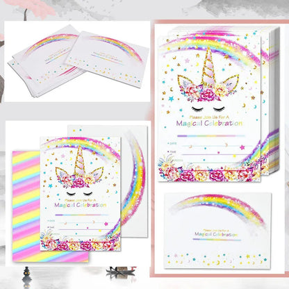 Birthday Party Decoration Invitation Card Magic Unicorn Petal Star Envelope Card Girl Unicorn Theme Party Invitation Good Vibrations