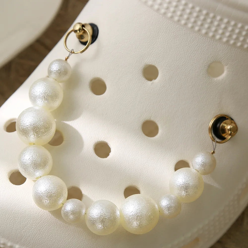 1PC New Heart Pearl Shoe Chain Shoe Charms For Croc Accessories Metal Shoe Decoration For Women Girls Shoe Buckle Gift Good Vibrations
