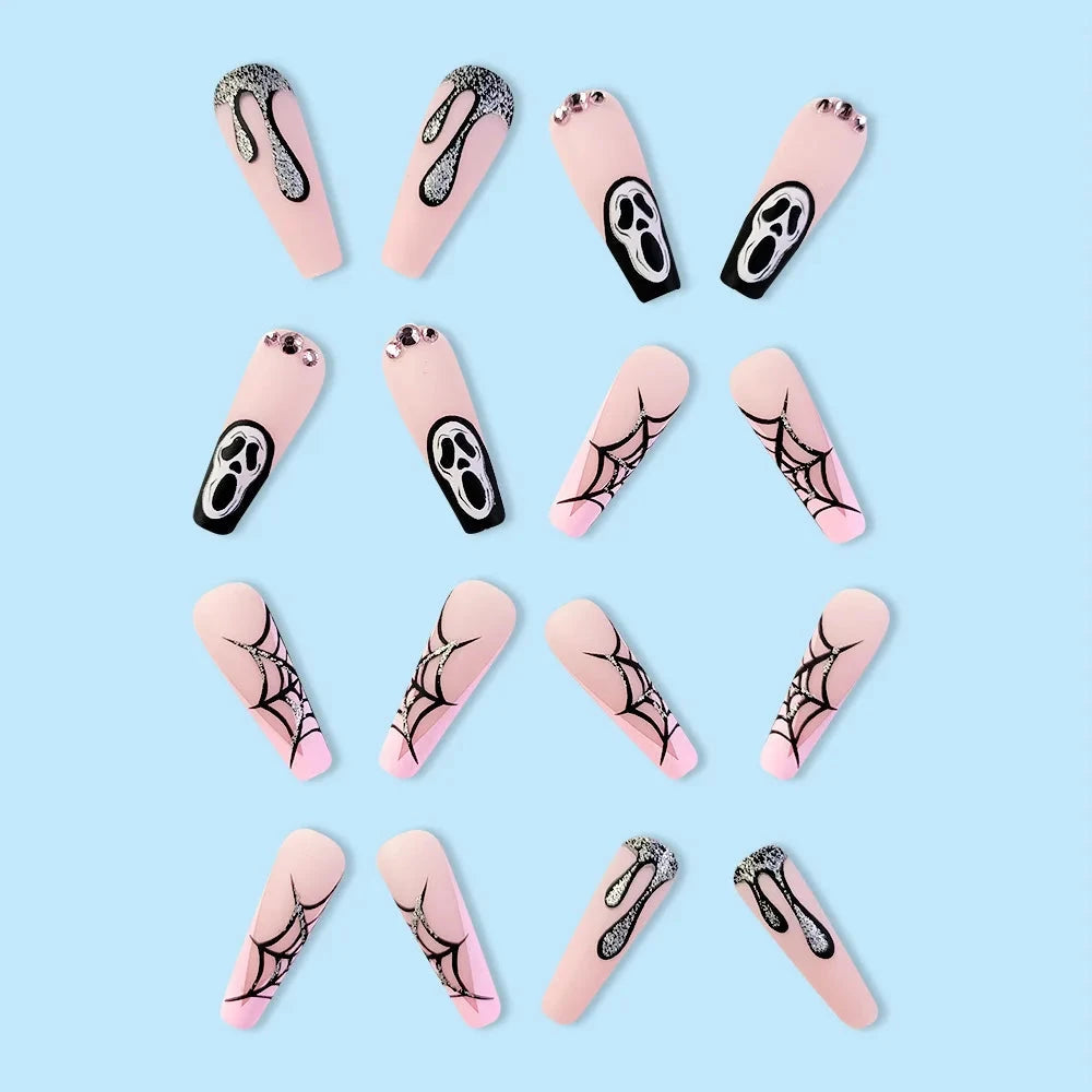 24pcs Halloween Style Grim Reaper Skull Spider Web Nail Stickers European American Personality ABS Removable Nail Tips Fingers Good Vibrations